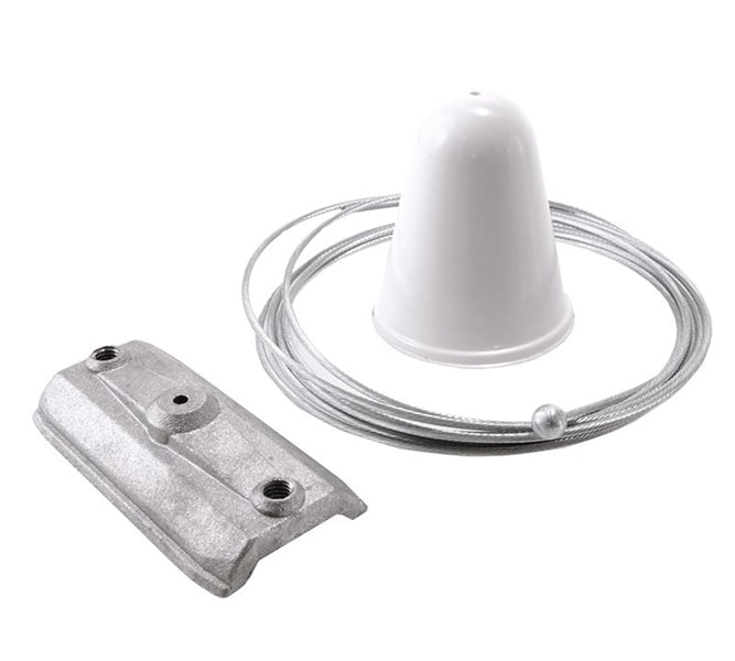 Kit sospensione con cavo acciaio 2 mt e piattina ancoraggio 60 mm, bianco