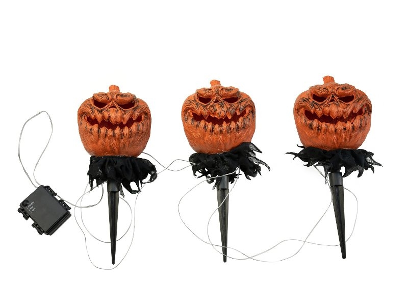 Set 3x zucche Halloween da giardino con picchetto