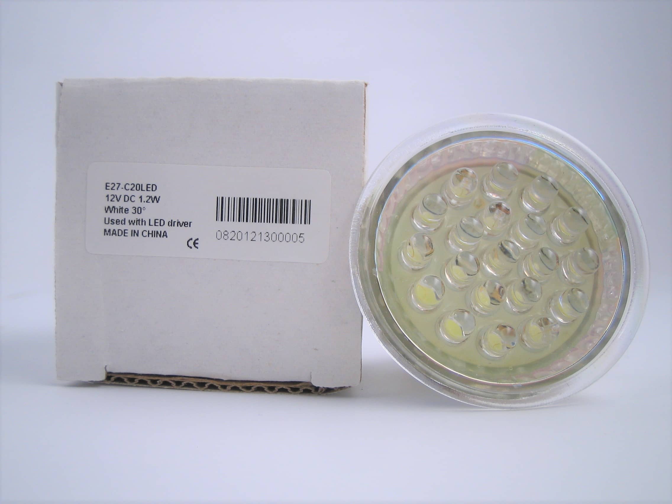 DICROICA LED E27 12V DC 20 LED BIANCHI 30°