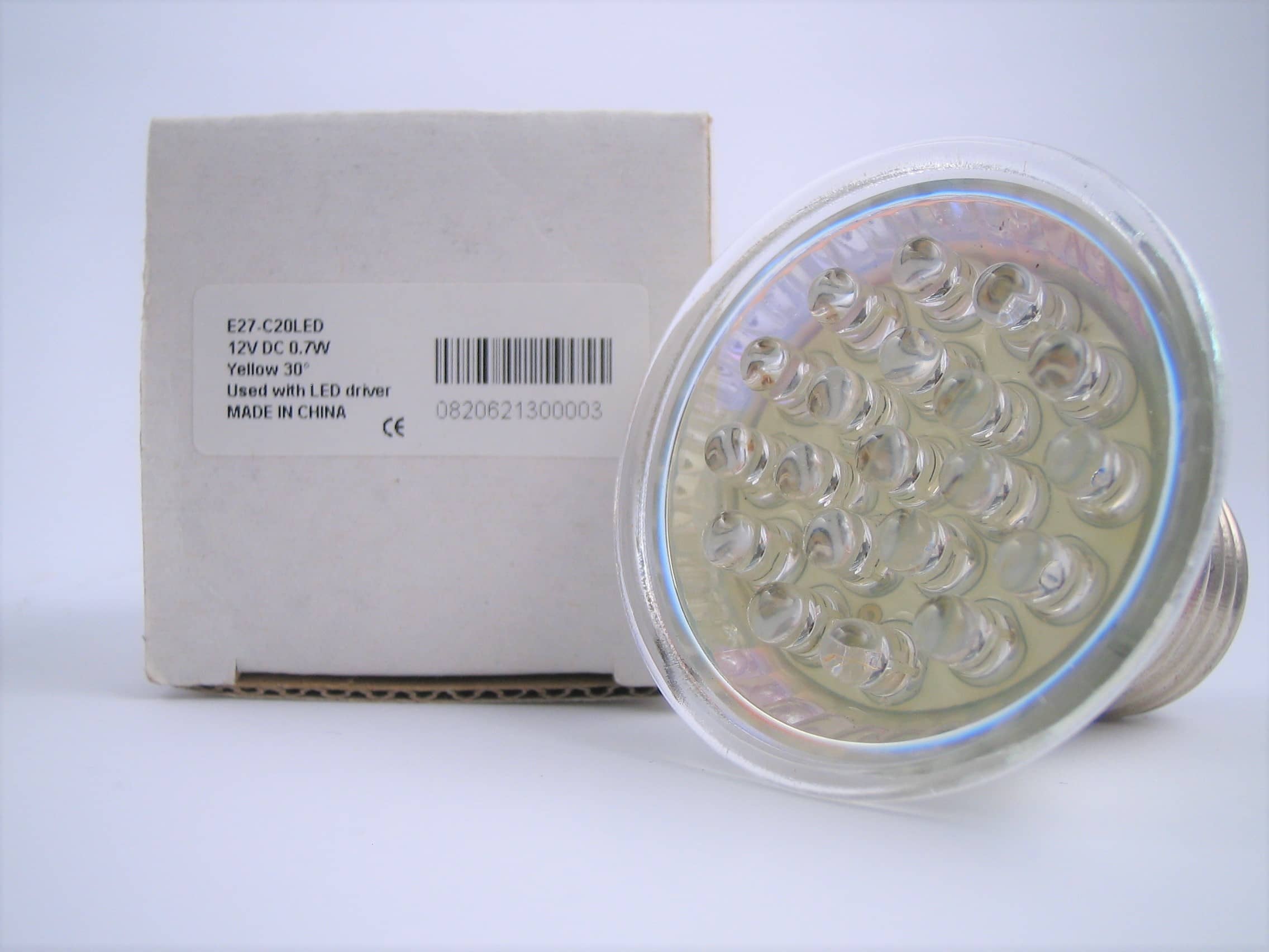DICROICA LED E27 12V DC 20 LED GIALLI 30°