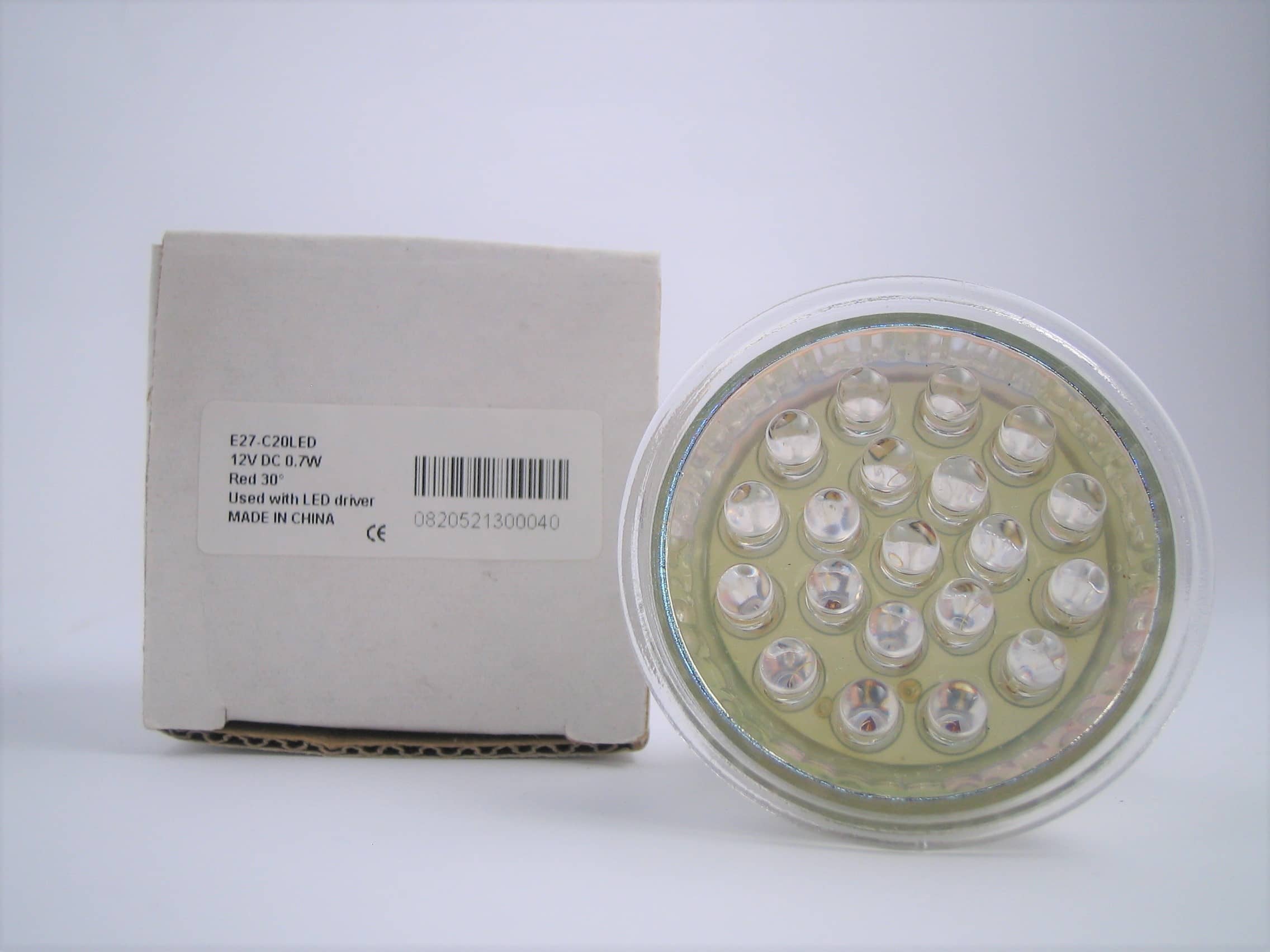 DICROICA LED E27 12V DC 20 LED ROSSI 30°