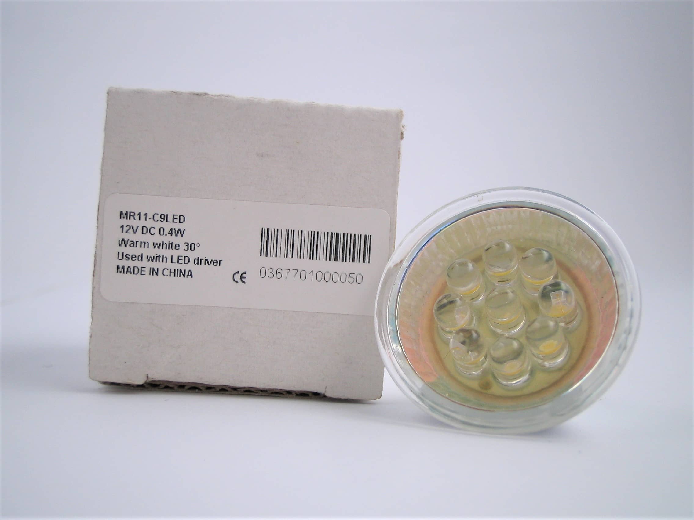 DICROICA LED MR11 GU4 12V 9 LED BIANCO CALDO VETRO 30°