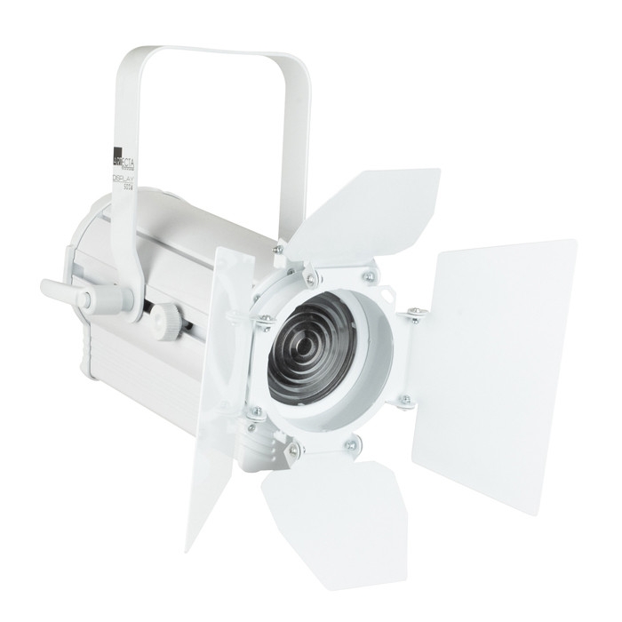 Faretto negozio fresnel led 50W bianco caldo e freddo 18-58° scocca bianca