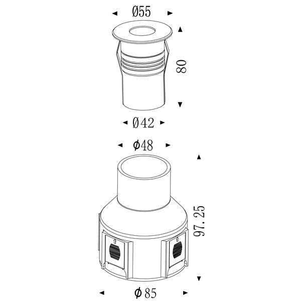 Faro incasso LED 2W IP67 24V DC 3000 K 45  asim