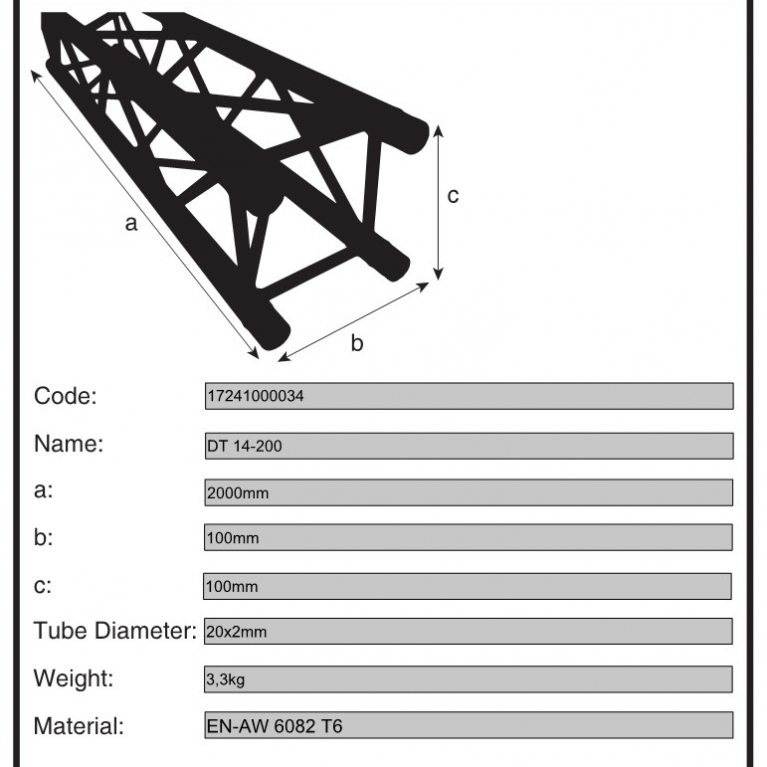 Mini traliccio quadrato lineare DT 14 200 cm