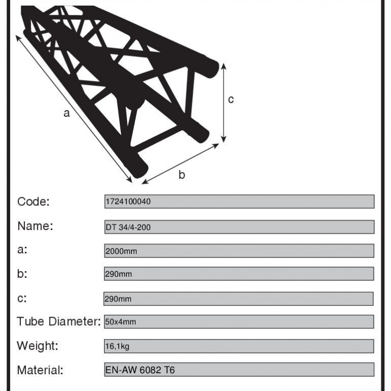 Traliccio quadrato lineare DT 34/4 200 cm