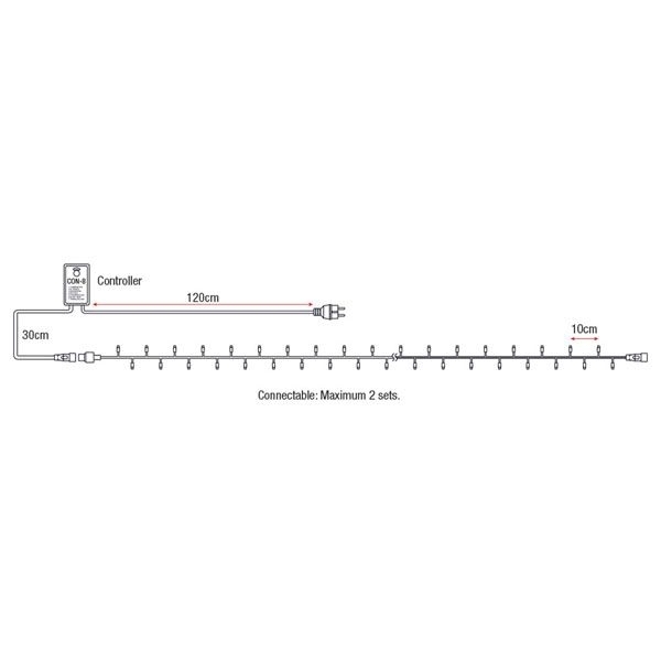 Catena luce LED calda Rubber 200 LEDS 20m distanza LED 10cm
