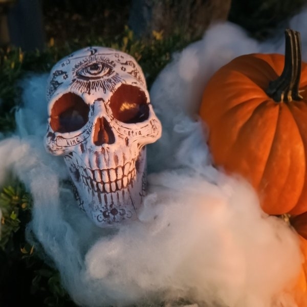 Teschio di Halloween con incisioni mistiche