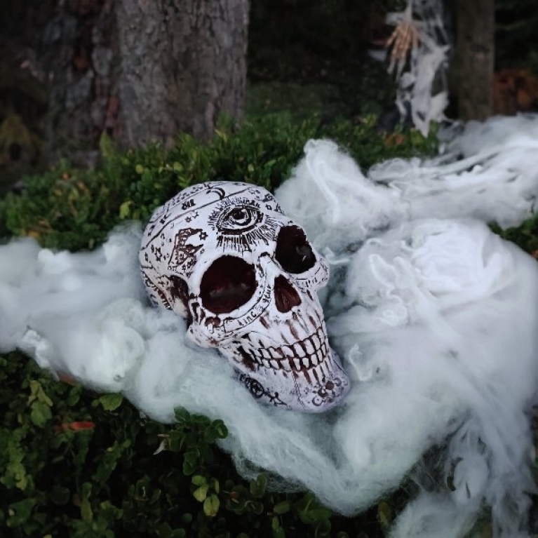 Teschio di Halloween con incisioni mistiche