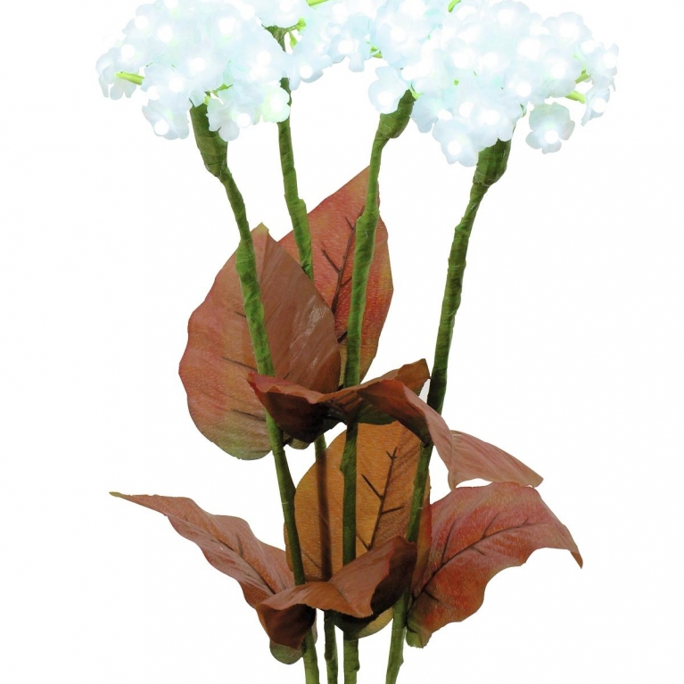 Decorazione con rami di ortensia bianca artificiale con led 80 cm