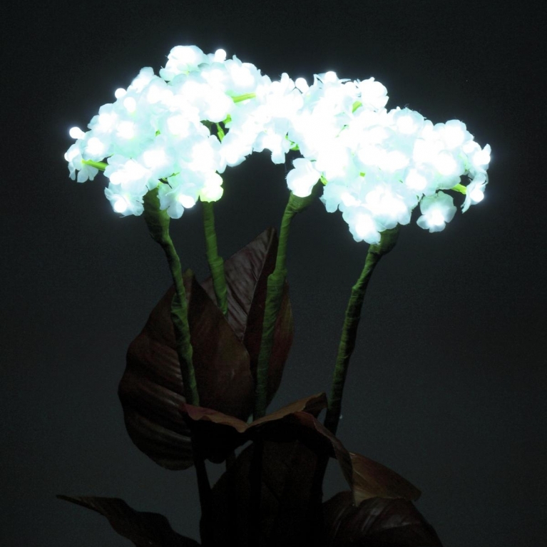 Decorazione con rami di ortensia bianca artificiale con led 80 cm