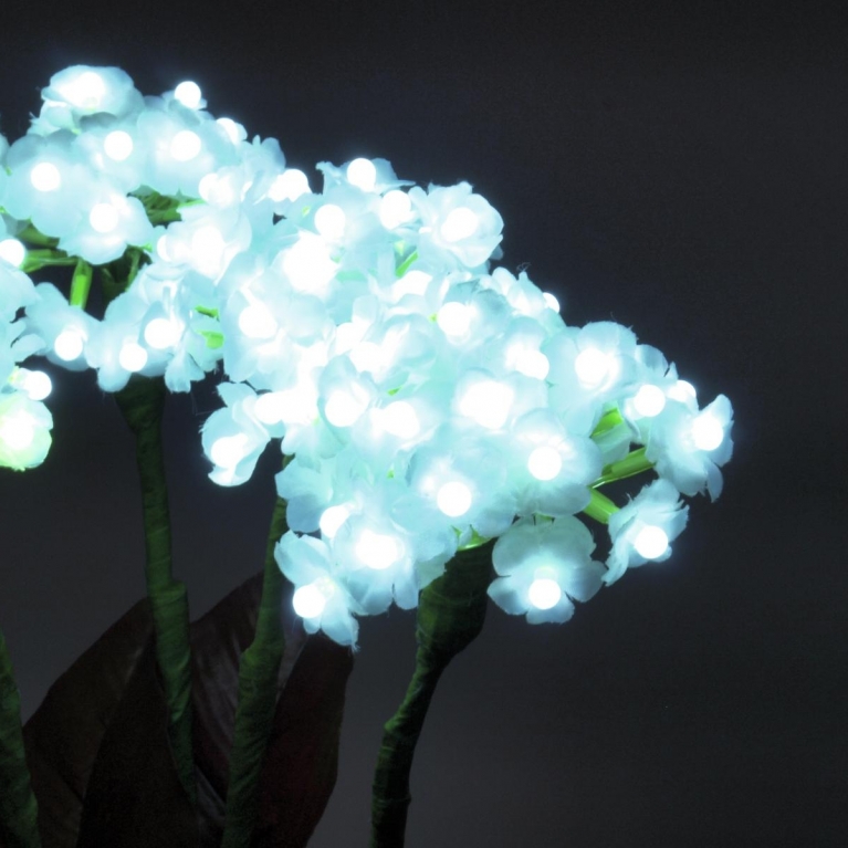 Decorazione con rami di ortensia bianca artificiale con led 80 cm