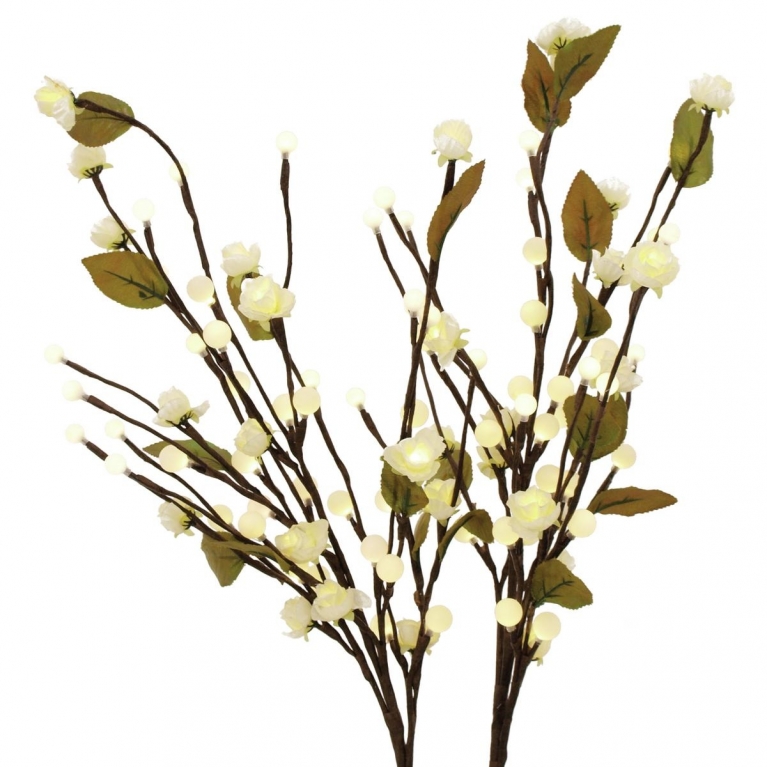 Decorazione con camelia artificiale con led bianco 50cm