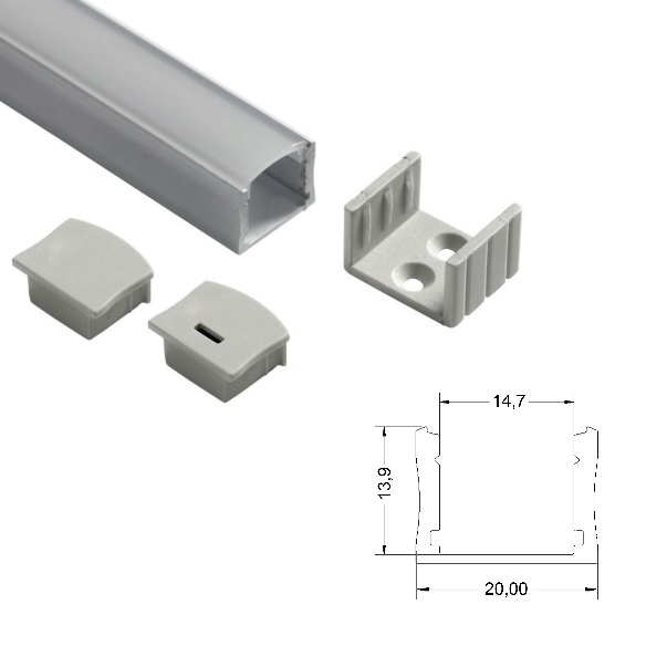 Kit profilo a U per strip led lunghezza 2 m