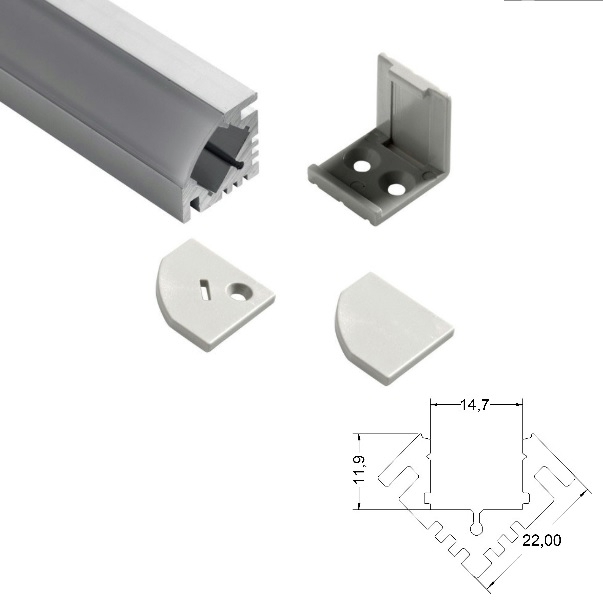 Kit profilo triangolare per strip led lunghezza 2 m
