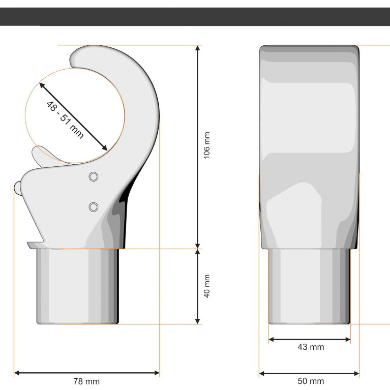 CLAW50 gancio a forma mano per tubo Ø 50 mm