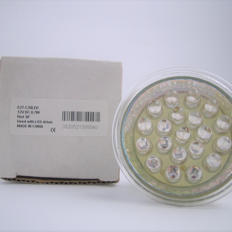 DICROICA LED E27 12V DC 20 LED ROSSI 30°