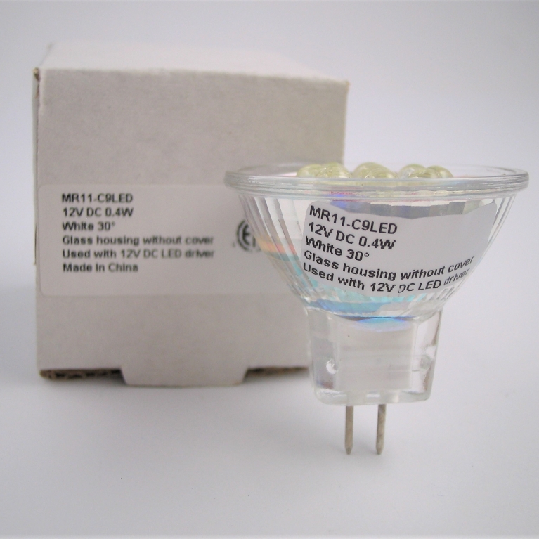 DICROICA LED  MR11 GU4 12V 9 LED BIANCO VETRO 30°