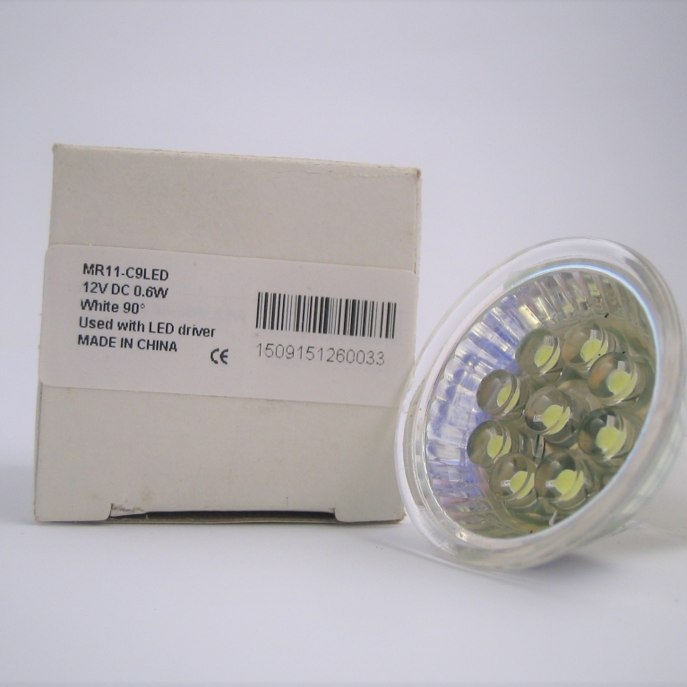 DICROICA LED  MR11 GU4 12V DC 9 LED BIANCO 90°
