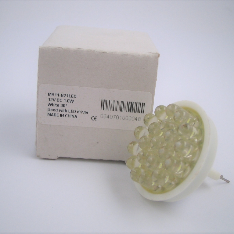 DICROICA LED  MR11 GU4 12V DC 21 LED BIANCO PLASTICA 30°