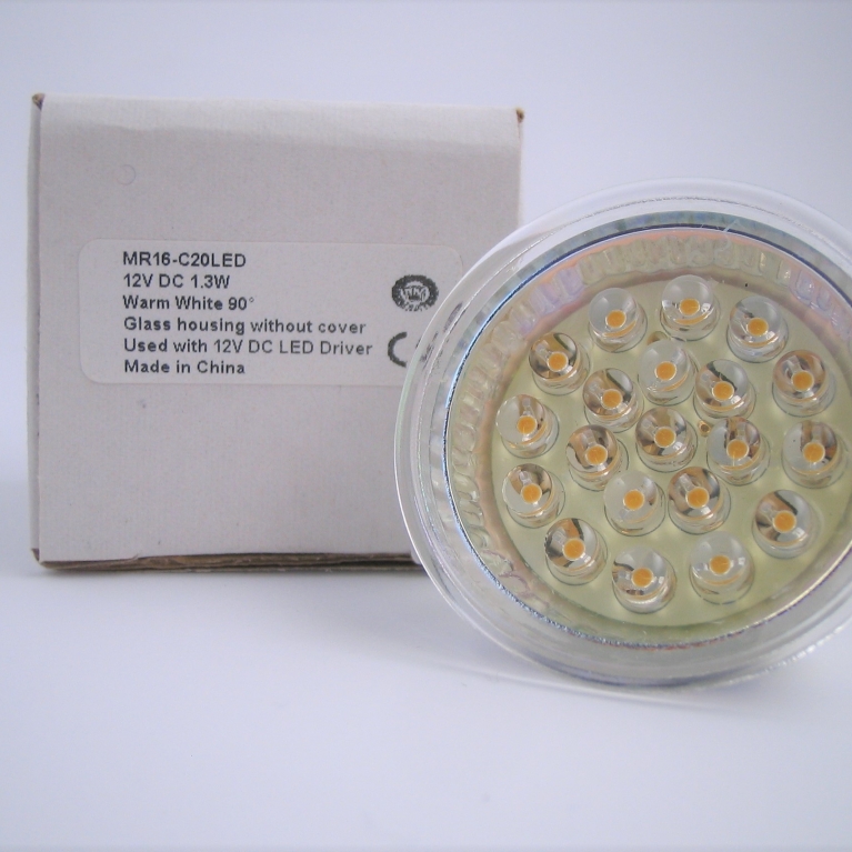 DICROICA LED MR16 GU5,3 12V 20 LED BIANCO CALDO 90°