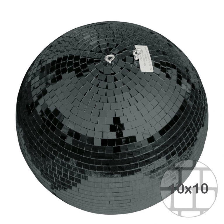 Sfera specchio ø 50 cm con pannello in vetro nero 10x10