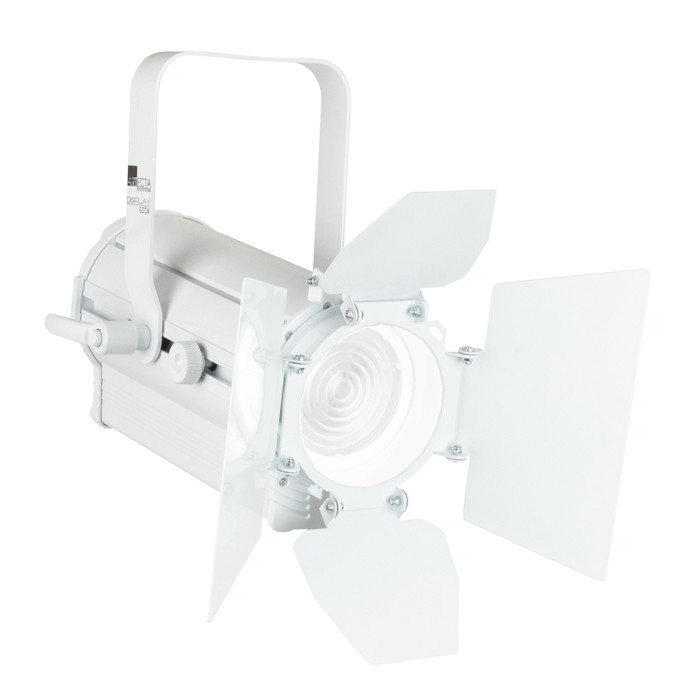 Faretto negozio fresnel led 50W bianco caldo e freddo 18-58° scocca bianca