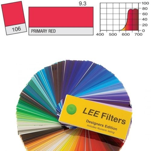 FOGLIO GELATINA GELATINA LEE FILTERS #106# ROSSO PRIMARIO  0,61mt X 0,53mt.
