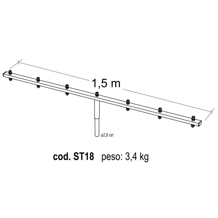 ST18 Barra a T portafari innesto a baionetta Ø 2,8cm lunghezza 1,5 mt
